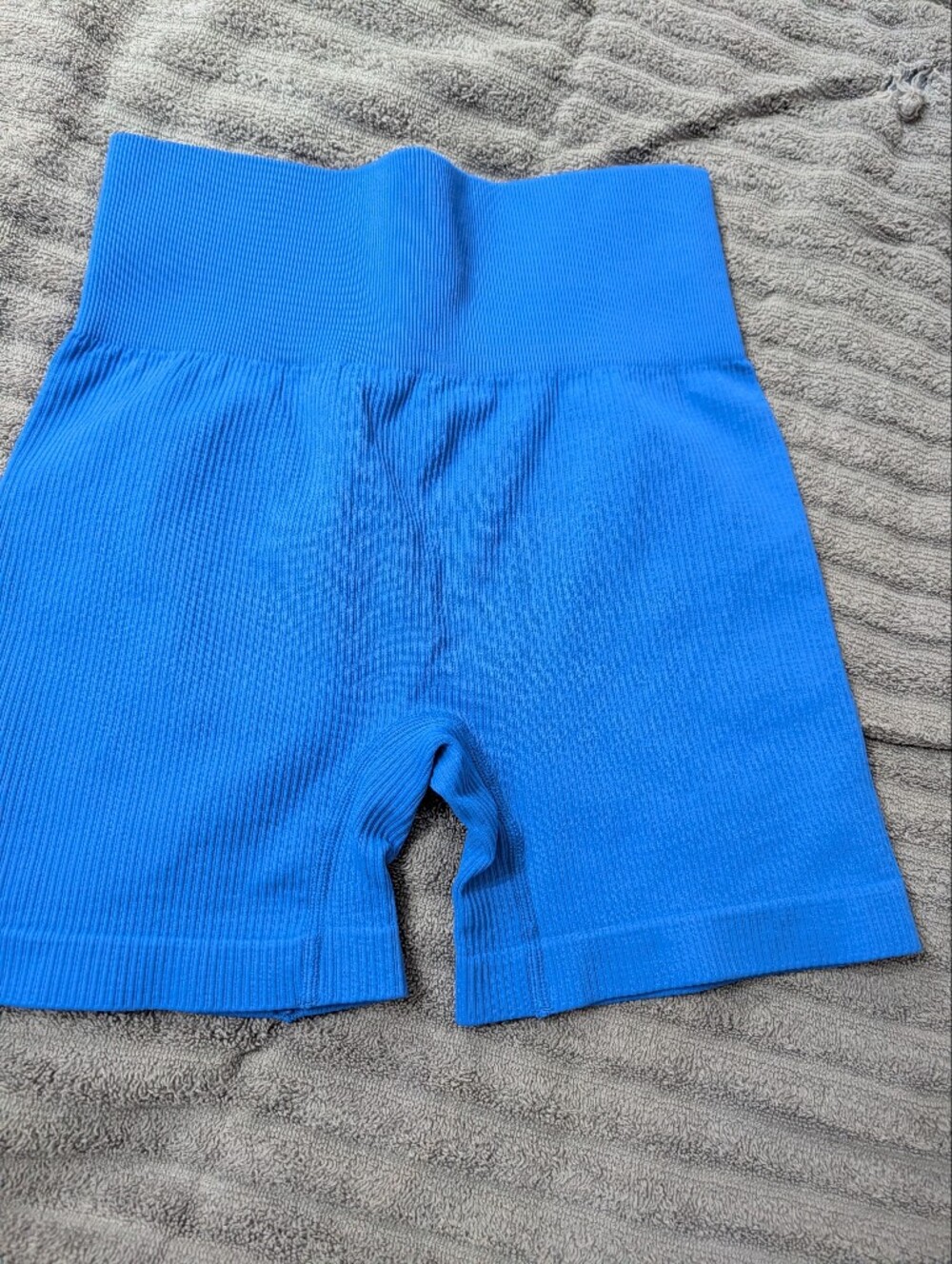 Blue Ladies Ribbed High-Waist Shorts